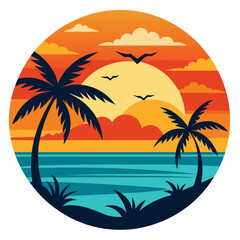 Tropical paradise beach with palm trees, sun, sea, and sand for a perfect summer vacation