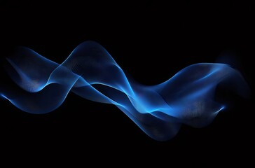 黒い背景に青色の波状の抽象的な光沢のあるラインがダイナミックに交差する未来的なデザイン