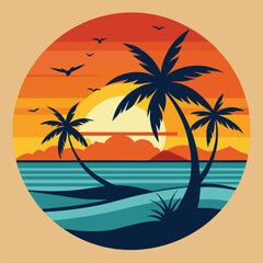 Tropical paradise beach with palm trees, sun, sea, and sand for a perfect summer vacation