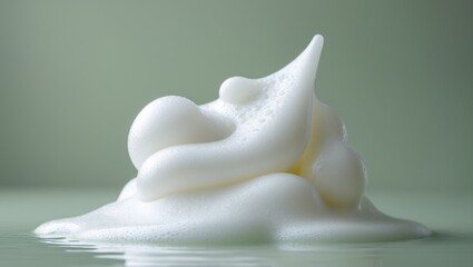 White foam cleanser and soap bubbles for skincare sample
