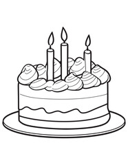Birthday Cake with Candles Line Art Coloring Page