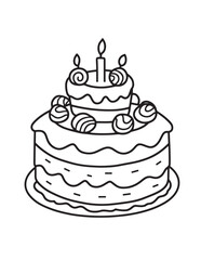 Birthday Cake with Candles Line Art Coloring Page