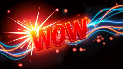 Red wow sign with a blue and yellow background