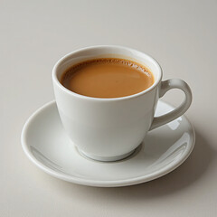Obraz premium Cup of creamy beverage on saucer simple and clean composition