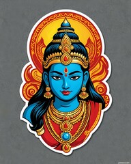 Obraz premium Vibrant Illustration of Hindu Goddess with Ornate Jewelry and Headdress