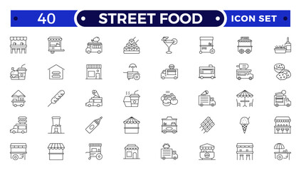 Fast food related line icon set. Street food linear icons. Burger, hotdog and sandwich outline icon.