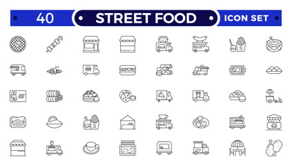 Fast food related line icon set. Street food linear icons. Burger, hotdog and sandwich outline icon.