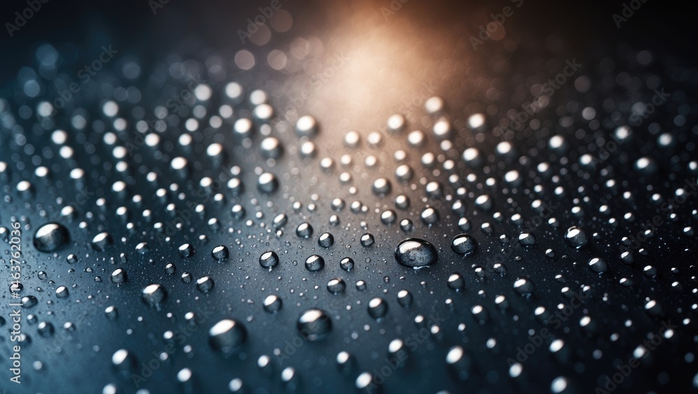 Poster part of the series. background photo displaying rain droplets on dark glass in assorted sizes, from 