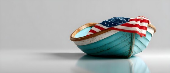 Vintage boat with American flag draped over it