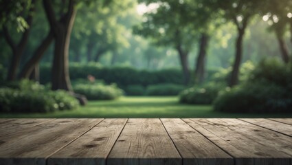 Bare wooden and hazy garden scene in nature