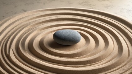 Tranquil Japanese Sand Garden Focused on Spirituality and Meditation