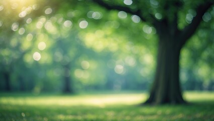 Outdoors with a blurry green background featuring trees, garden, and park elements