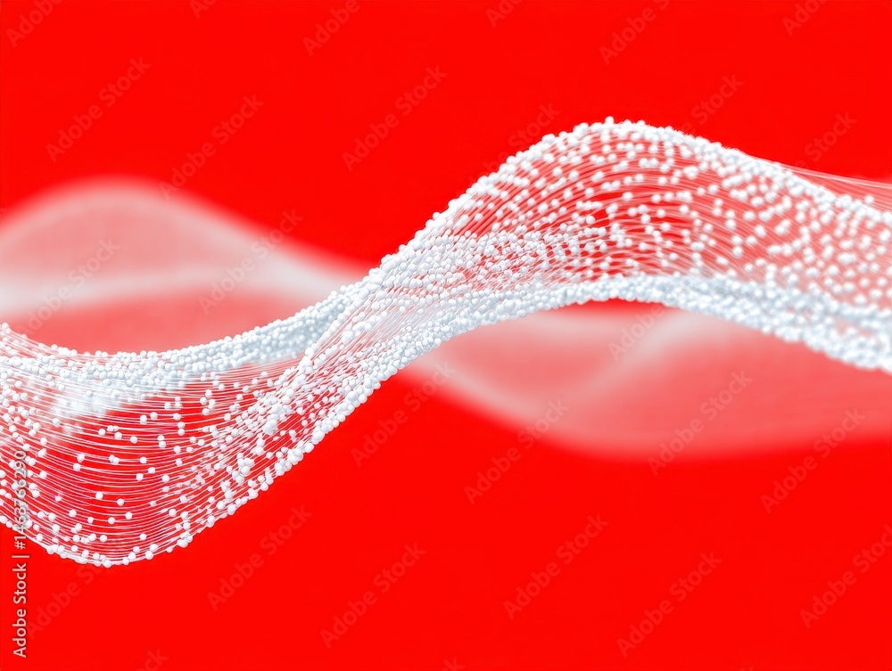 Poster abstract wave pattern on a bold red background.
