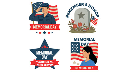 Patriotic Memorial Day Illustration – American Flag Tribute, Military Honor, and National Holiday Design for Veterans and Remembrance Themes