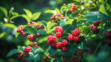 Blackberry branches and ripe berries in summer nature