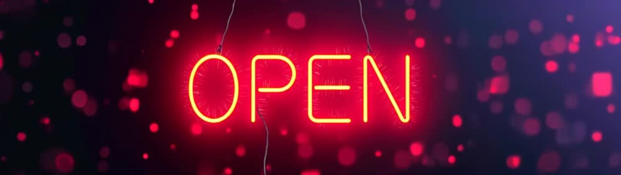 Neon sign that says open on a dark background