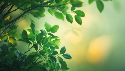 Obraz premium Background featuring lush green leaves with soft blur
