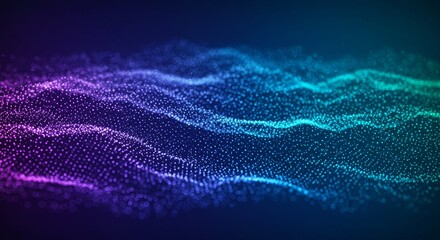 Abstract Wavy Background with Purple and Teal Glowing Particles