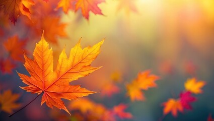 Obraz premium Colorful autumn foliage panoramic view with close-up maple leaves