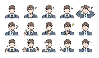 スーツ姿の若い男性の表情イラストセット
