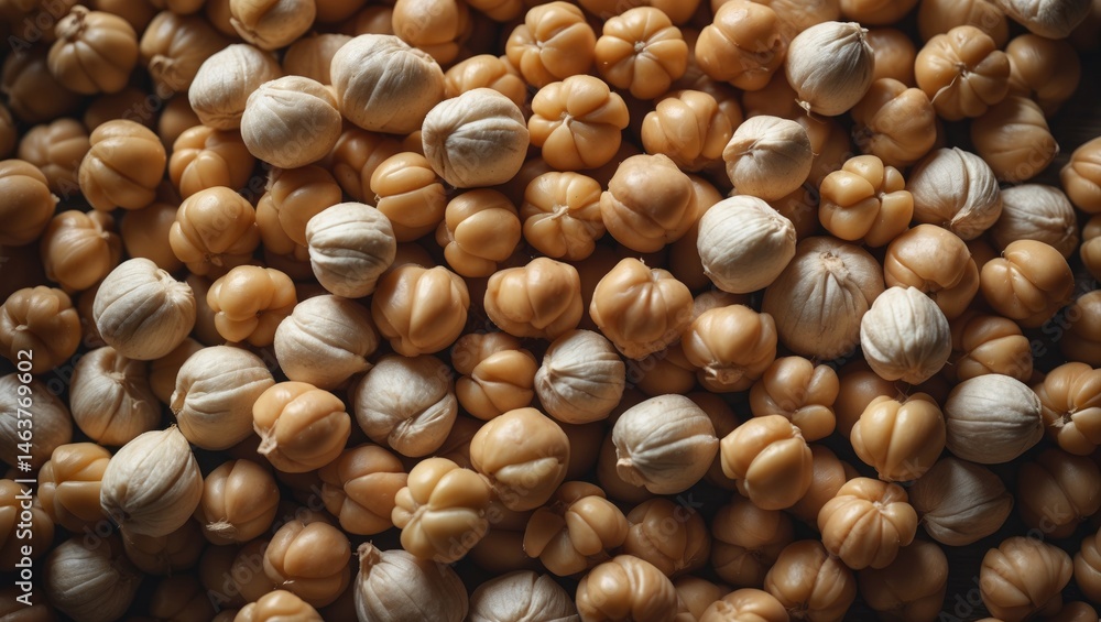 Poster close-up of raw chickpeas with pattern and macro details for a healthy diet