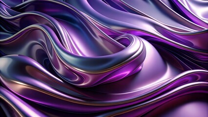 Abstract Purple Metallic Fluid Waves 3D Background