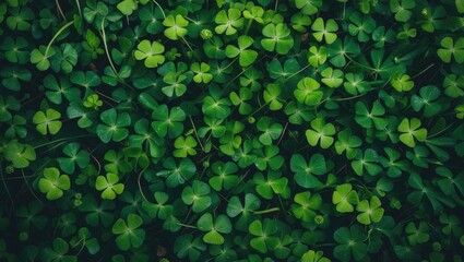 Fototapeta premium Top-down shot of vibrant, fresh clover grass creating a beautiful, natural pattern in a garden or meadow.
