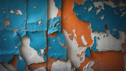 Distressed wall surface with vibrant colours and rough texture