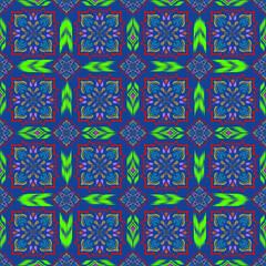 Thai Neon Textile Pattern in Geometric Harmony 