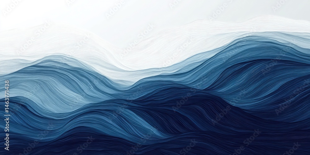Poster abstract gradient blue lines pattern, flowing waves texture on white backdrop