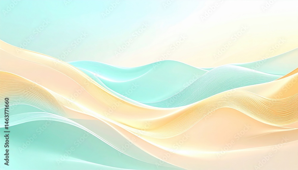 Poster flowing waves abstract art digital creation soft colors serene environment high-resolution view visu