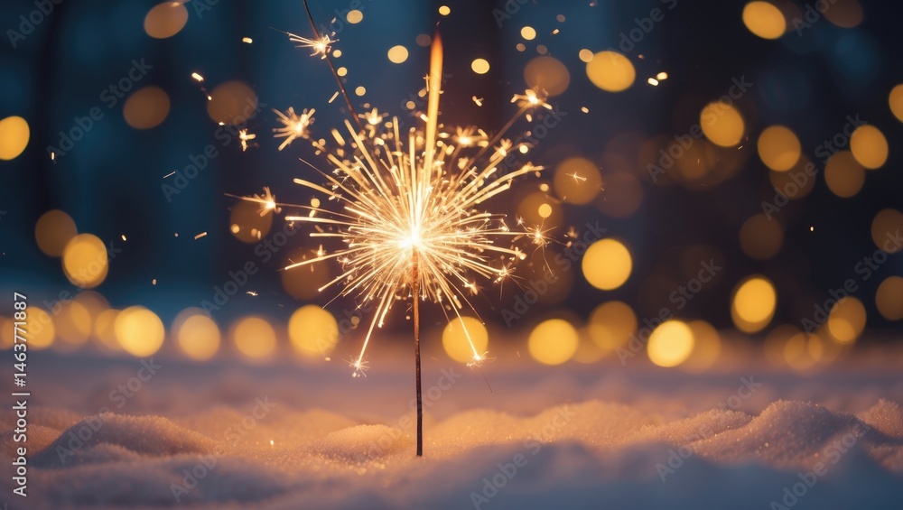 Poster sparkler firework with glittering bokeh effect
