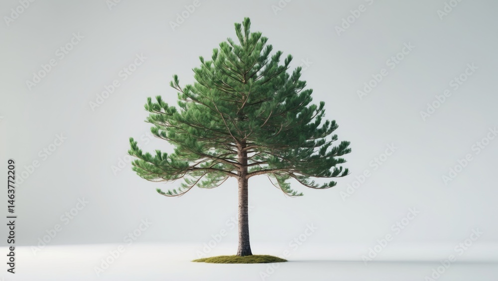 Poster isolated pine tree with trunk and branches against white backdrop