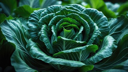 Obraz premium Macro photograph of fresh cabbage leaves in a farm setting