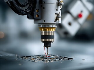 A high-precision robotic arm meticulously solde a microchip onto a circuit board du advanced manufactu.