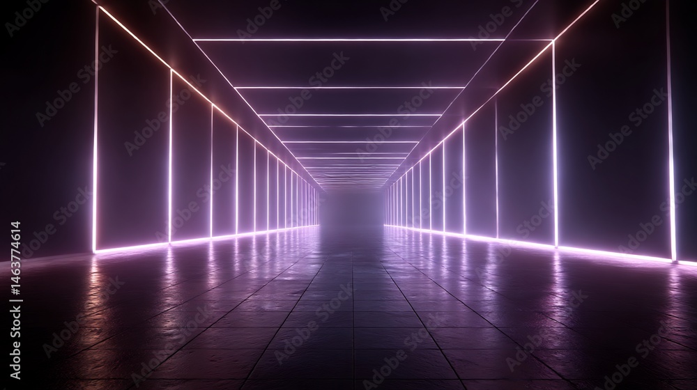 Poster abstract neon lit corridor creating an illusion of depth and modern art