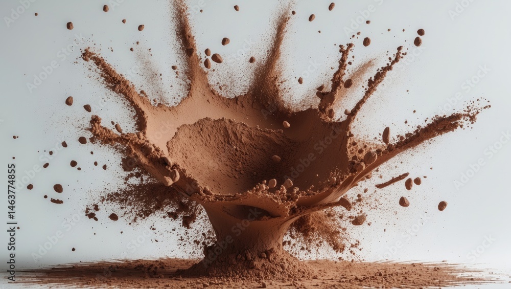 Poster brown cocoa dust burst with abstract design in the background