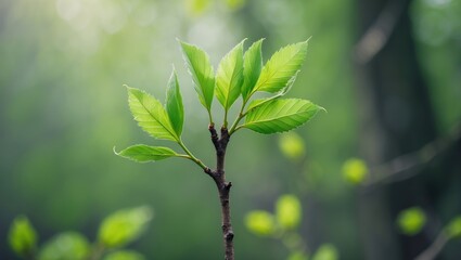 Budding and Opening Rowan Tree Leaves in Nature