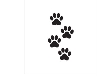 Black vector dog paw print icon set with heart and flower decoration.