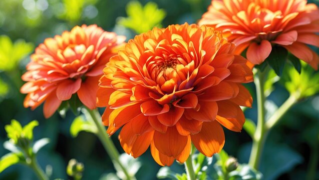 Closeup of Zinnia elegans 'Profusion Orange' blooming in garden