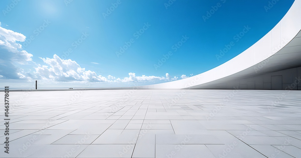 Aufkleber 白い壁と青い空が織りなす抽象的な都市景観 ミニマルで現代的な建築デザイン