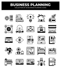 Collection of 25 Business Planning Icons: Strategy. Management & Marketing