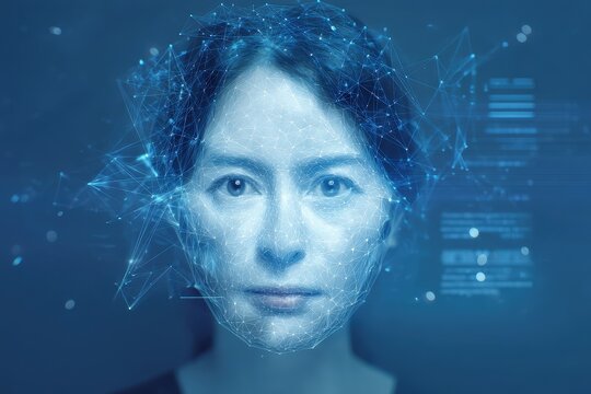Futuristic digital overlay on woman's face.