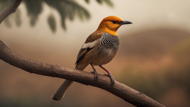 A vibrant Turachi bird perched peacefully on a branch amidst greenery