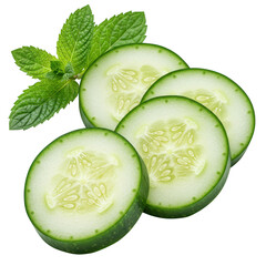 Cucumber slices with mint isolated on transparent background