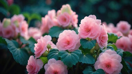 Detailed view of a blooming Begonia flower in a lush garden setting