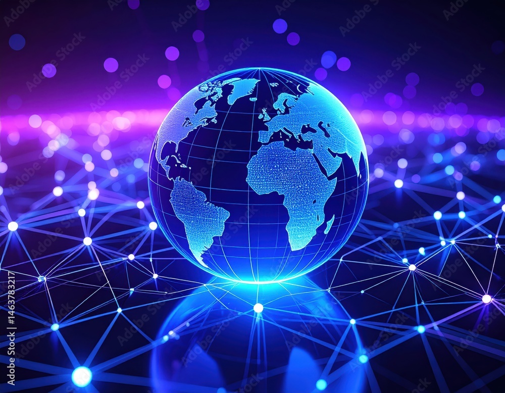 Poster a glowing globe surrounded by a network of interconnected lines, symbolizing technology and global c