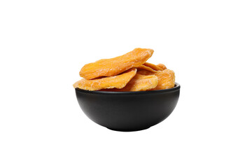 PNG,Dried mango in a bowl, isolated on white background