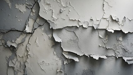 Obraz premium Aged grey stucco wall featuring peeling paint and distressed cement background