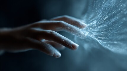 Mystical Connection: Hand Reaching Out to a Sparkling, Ethereal Form